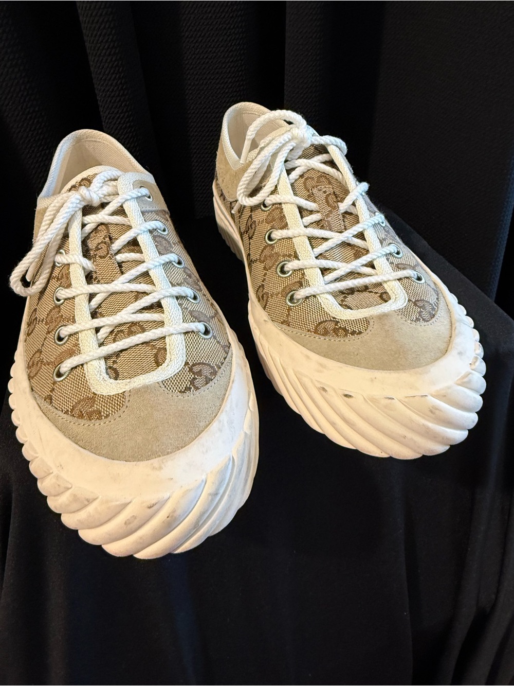 Gucci Women's Beige GG Canvas Wave-Sole Sneakers - Beige/White